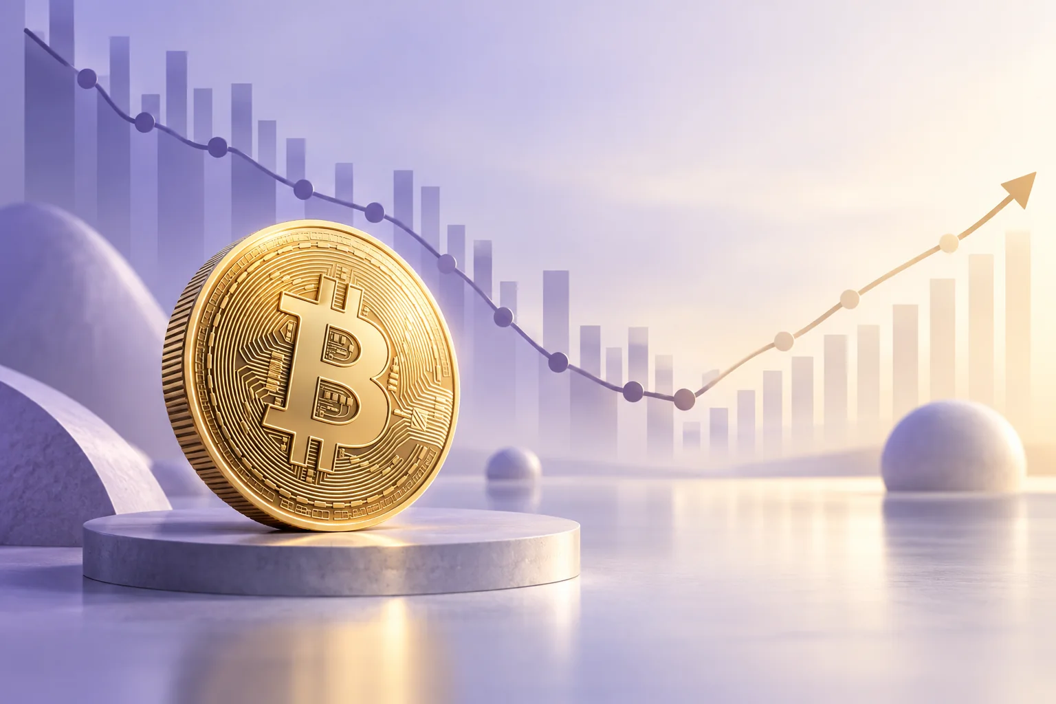 Bitcoin simgesi ve düşüşten toparlanmaya dönen temsili piyasa grafiği