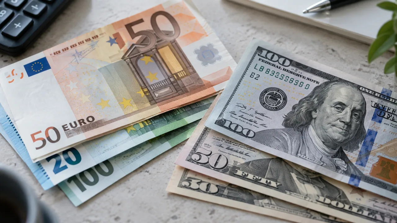 Masa üzerinde euro ve Amerikan doları banknotları